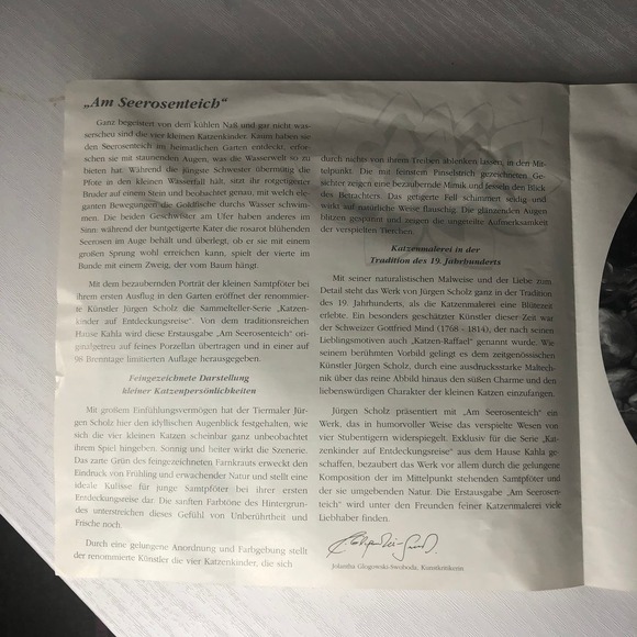 Vintage 1996 Kahla Jurgen Scholz Kitten Cat Artwork Dish Plate - Picture 9 of 11